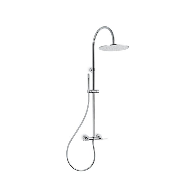 Shower pillar with exposed group complete of diverter, stainless steel head shower and brass single-jet hand shower set.