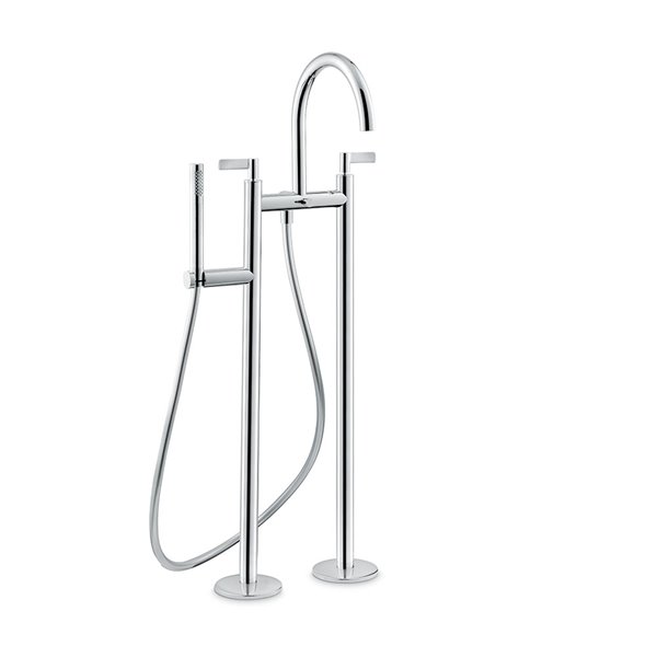 Bathgroup with floor pillar unions, automatic diverter, LL.a50 cm flexible and hand shower.