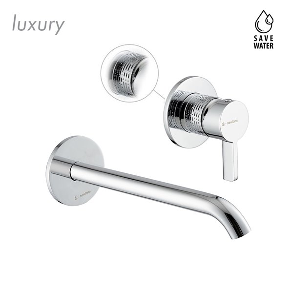 Single lever wall mixer group, without pop -up waste set. Long spout.