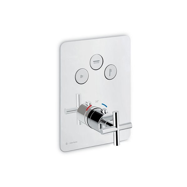 3 ways out thermostatic concealed mixer with one handle for temperature control and button ON/OFF.