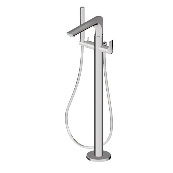 Floor mounted bath group with mixer, diverter and brass shower set