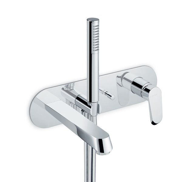 Bath group consisting of: concealed single lever bath mixer with automatic diverter, wall spout and shower set.