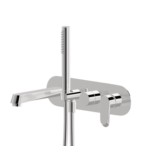 Bath group consisting of: concealed single lever bath mixer with diverter, wall spout and shower set.