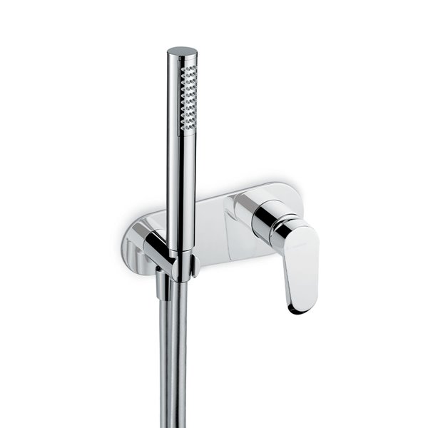 Shower group consisting of: concealed single lever bath mixer with shower set. With plate.
