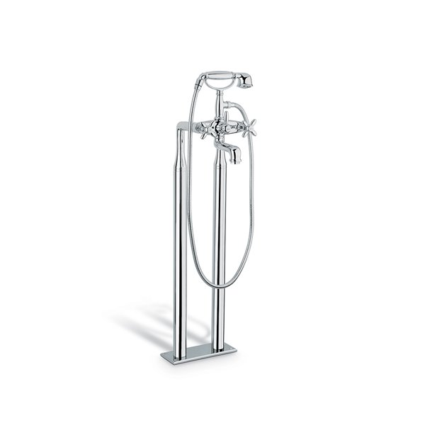 Bathgroup with floor pillar unions with automatic diverter, 150 cm. flexible, hand shower.