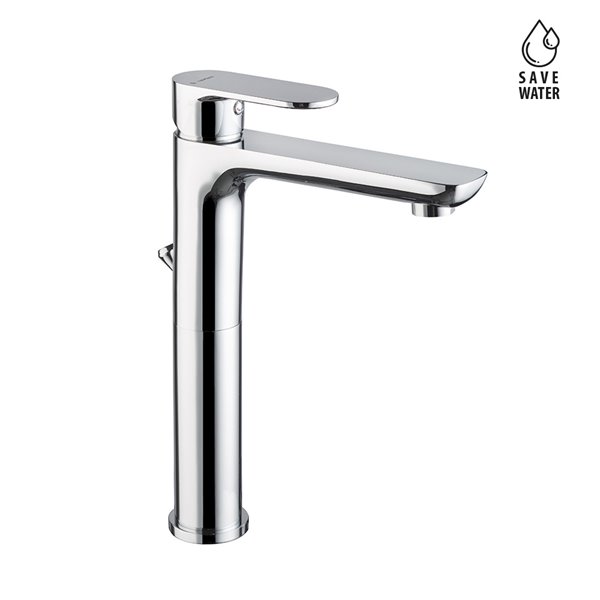 Single-lever mixer, high version for above counter basin with 1”1/4 pop up waste set.