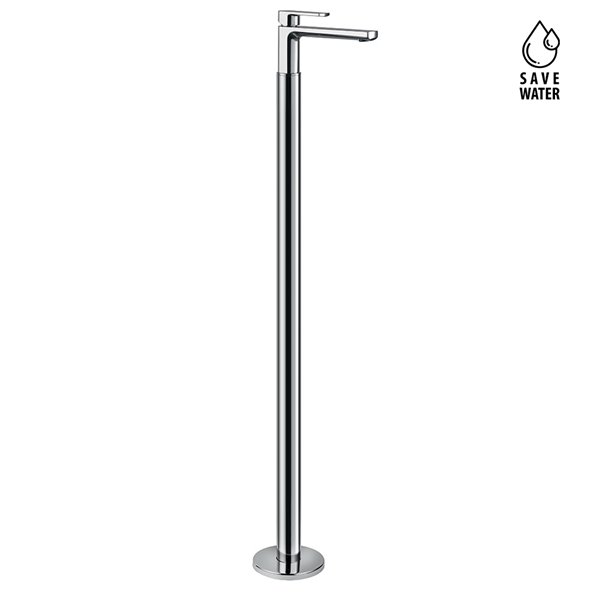Single lever basin mixer with floor pillar union. Without pop-up waste set