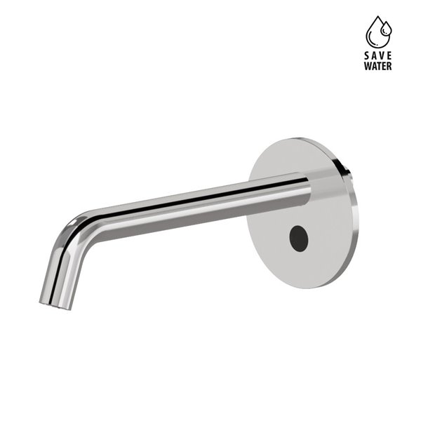 Wall mounted basin spout. With stop valves to regulate flow and temperature.