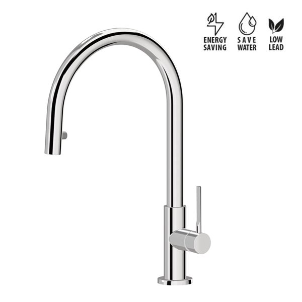 Single-lever sink mixer, round swivel spout and single jet retractable pull-out hand shower