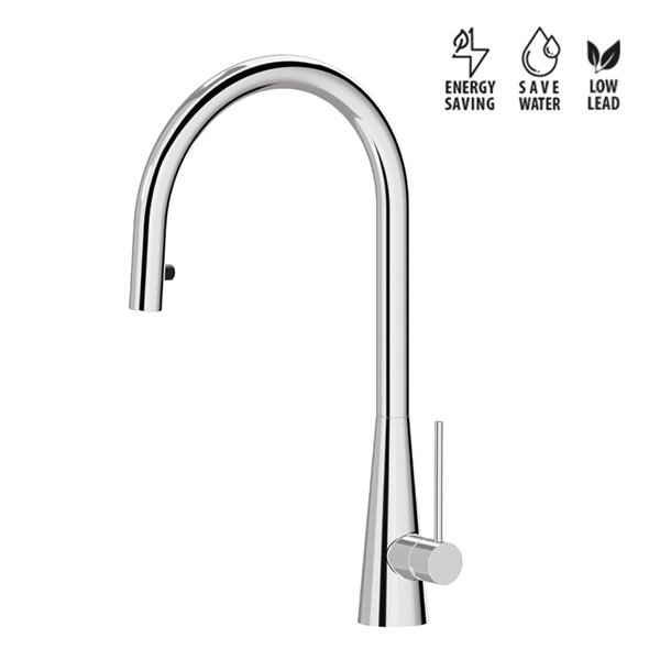 Single-lever sink mixer, round swivel spout and single jet retractable pull-out hand shower